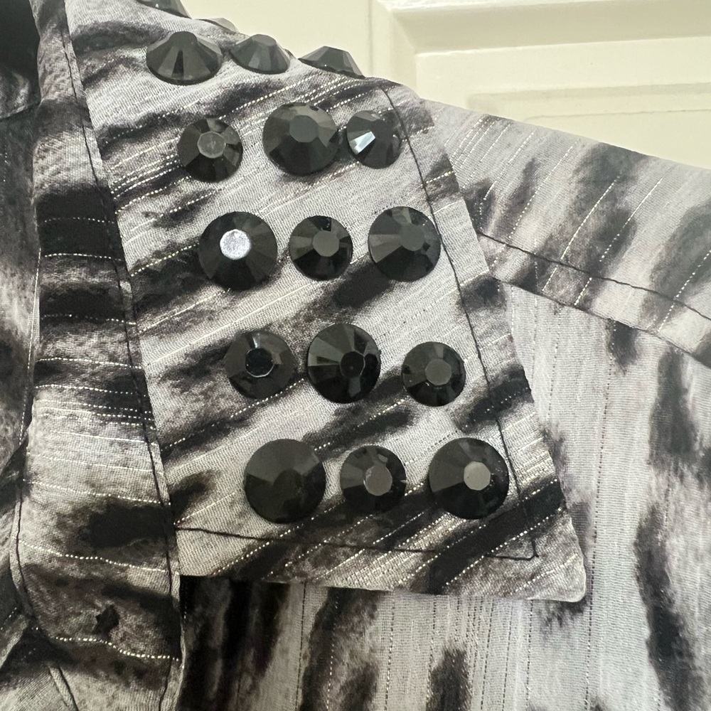 MICHAEL Michael Kors Black and Gray Sheer Leopard Print Button Down - Picture 3 of 7